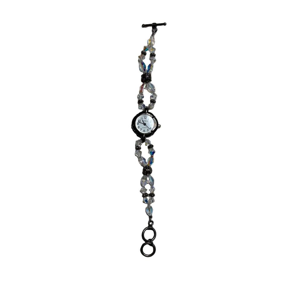 Geneva Quartz beaded bracelet iridescent crystals and a toggle clasp 8”